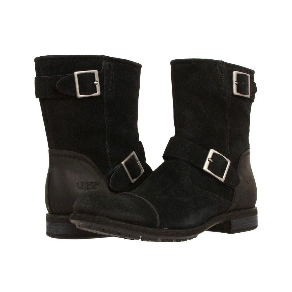 UGG LANCING BLACK VINTAGE DISTRESSED SUEDE BUCKLE BOOTS MEN US 10.5